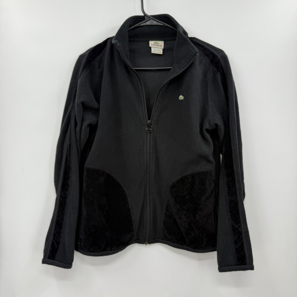Lacoste Women's Full Zip Black‎ Fleece Jacket with Velvet Accents 42 (Small)